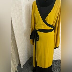 Eloquii Golden Yellow Wrap Dress with Black Trim